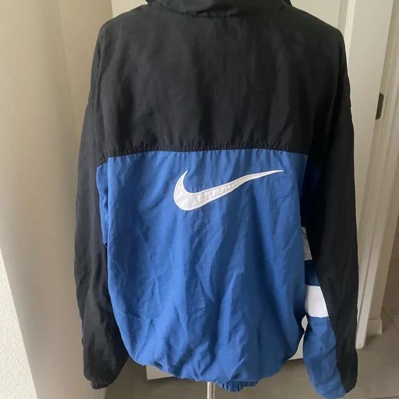 Rare Vintage Nike Jacket Men’s Large 90s Big Center Swoosh Zip Blue Windbreaker - Picture 4 of 16